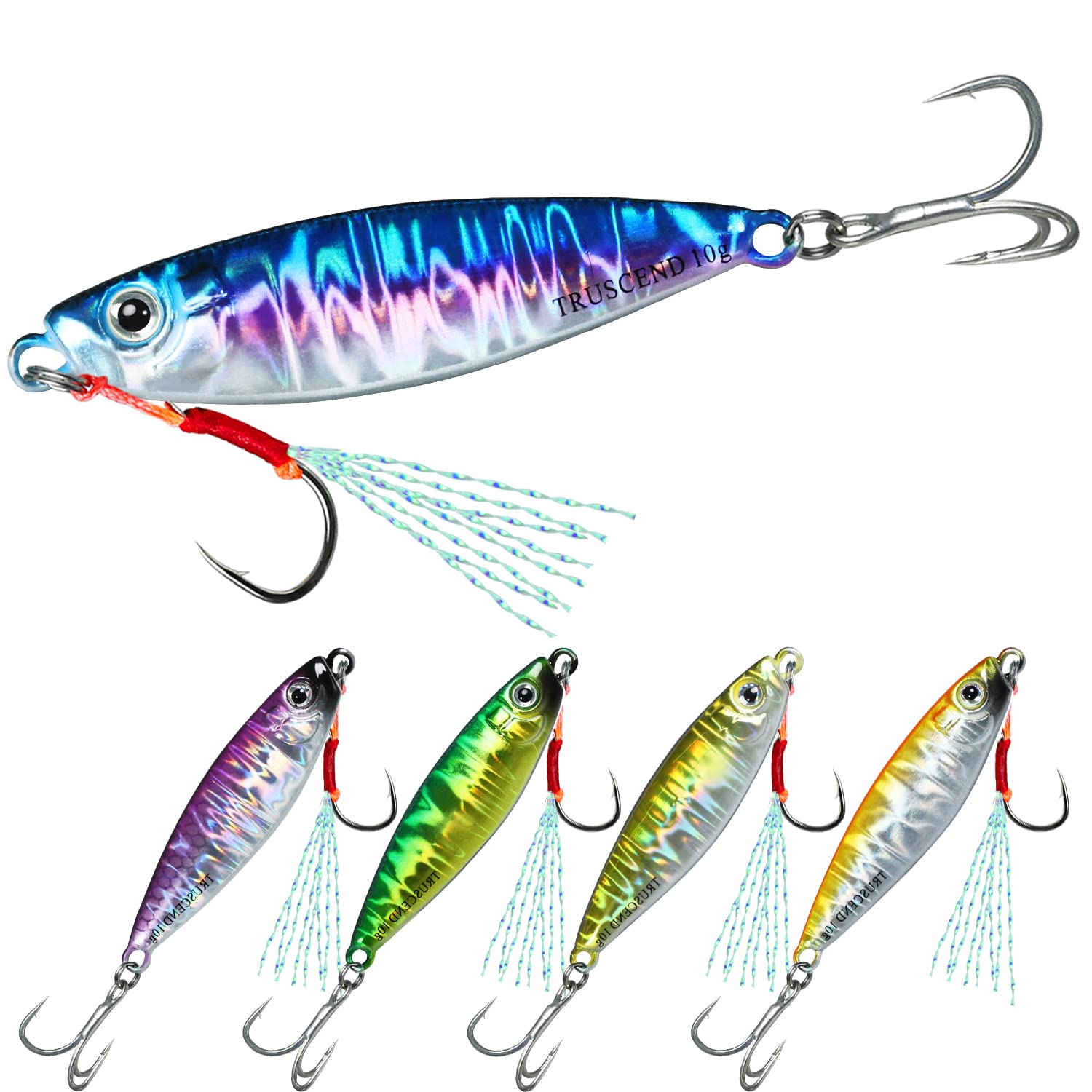 TRUSCEND Metal Fishing Jigs 10g-200g with Flat BKK Hooks, Slow/Fast Pitch Jigging Spoon Lure, Flat Fall/Vertical Sea jig, Saltwater Fishing Lures for Tuna Grouper Snapper Striper Salmon Kingfish — image 1