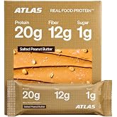 Atlas Real Food Protein Bars, 20g Protein + 12g Fiber, Salted Peanut Butter | No Artificial Sweeteners, No Sugar Alcohols, No Added Sugar, No Seed Oils, No Artificial Flavors, No Gluten