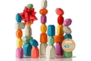 BUNMO 40pcs Wooden Stacking Toys - Montessori Educational Blocks for Toddlers, Non-Toxic, Safe, and Durable for Kids’ Creative Play and Learning
