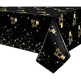 Black and Gold Tablecloth for Birthday Party Supplies - Disposable Plastic Table Cover Clothes for Bday Party Baby Shower Bri