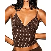 SUUKSESS Women Sexy V Neck Cami Top Sleeveless Spaghetti Fitted Tank Top | Double-lined No See-through, Tight Fitted Basic Camisoles, Y2K Going Out Crop Top, Summer Top Casual Nights Out Streetwear