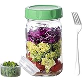 clhjinruoliu Glass Salad Jars with Lids, Two Small Built-in Boxes - Leakproof Salad Container with Secure Lid - Portable Meal Prep Jar Jar Salad Container, for Office, 32oz Mason Jars(1 Set)
