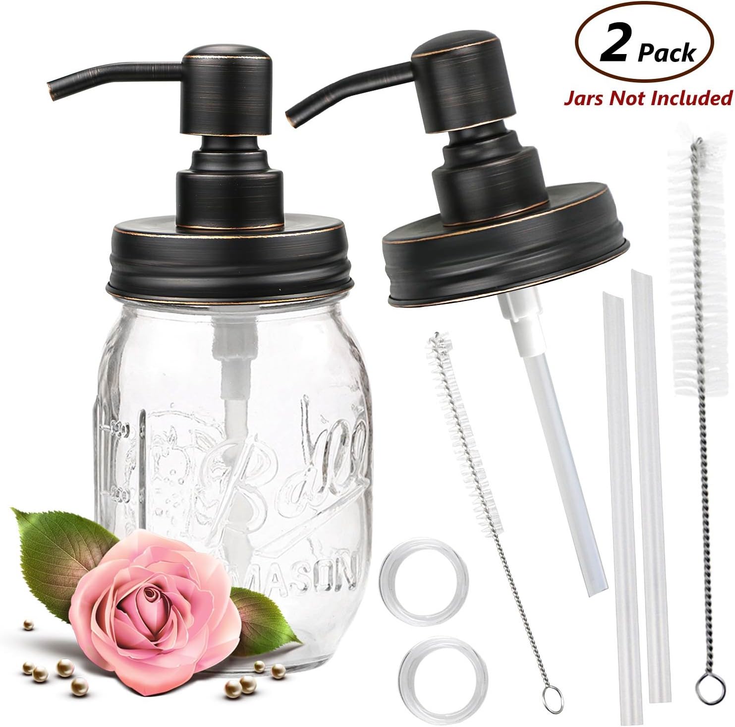 ONME Soap Dispenser Lids - Stainless Steel Mason Jar Soap Dispenser Bathroom Accessories 2 Pack Set - (Jar Not Included) (Brown)