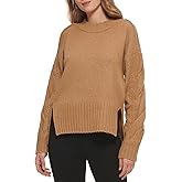 DKNY Womens Mock Neck Split Shoulder Cozy Sweater
