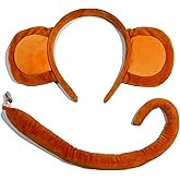 Yomglyxn Monkey Ears and Tail Set, Monkey Costume for Adult Monkey Ears Headband, Halloween Animal Ears Cosplay Costume Accessories Party Supplies