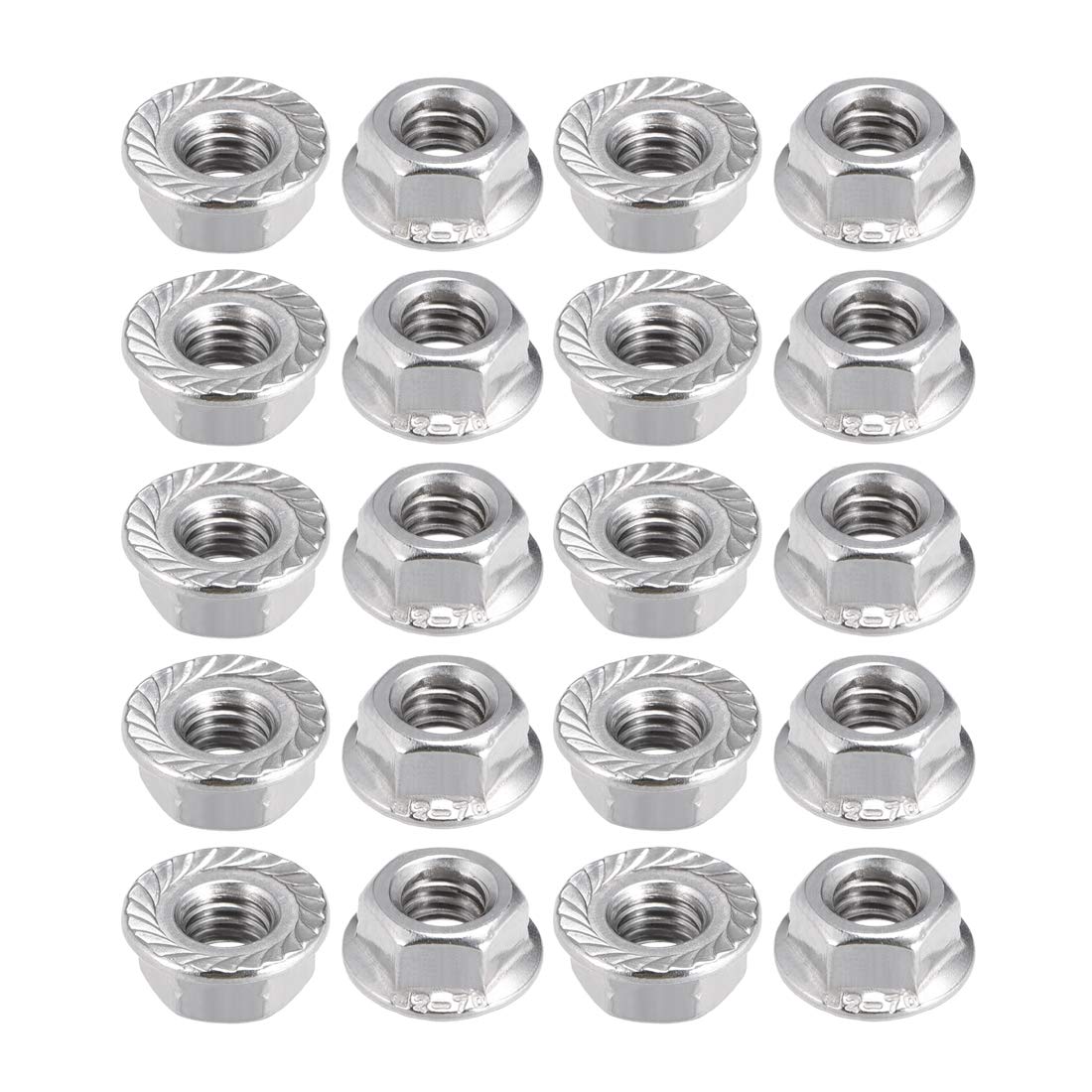 sourcing map M6 Serrated Flange Hex Lock Nuts, 304 Stainless Steel, 20 Pcs