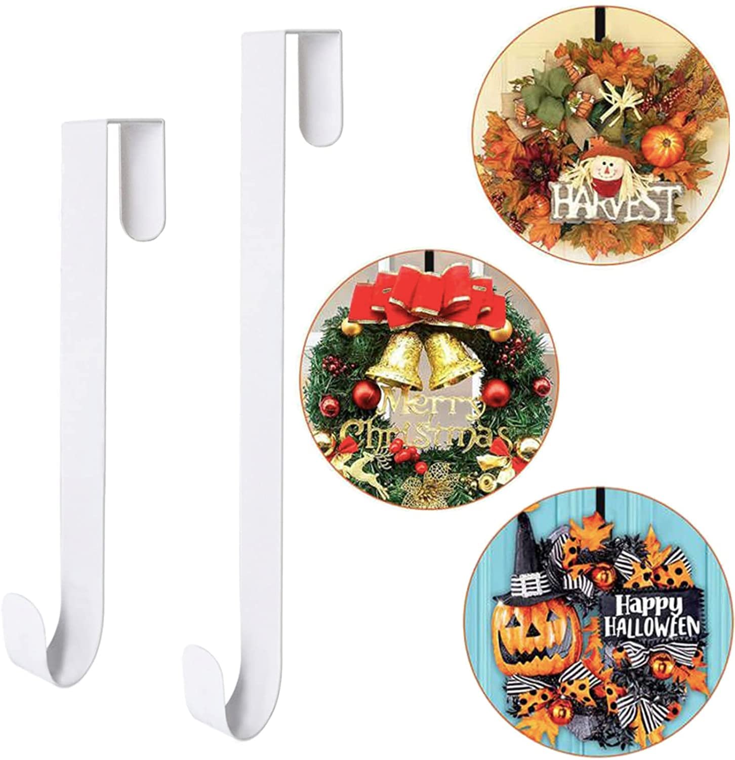 2pcs Door Wreath Hangers for Front Door Metal 12/15inch Christmas Wreath Hanger Hook, Wall Door Wreath Hook Holder for Home Office Wedding Christmas Wreath White
