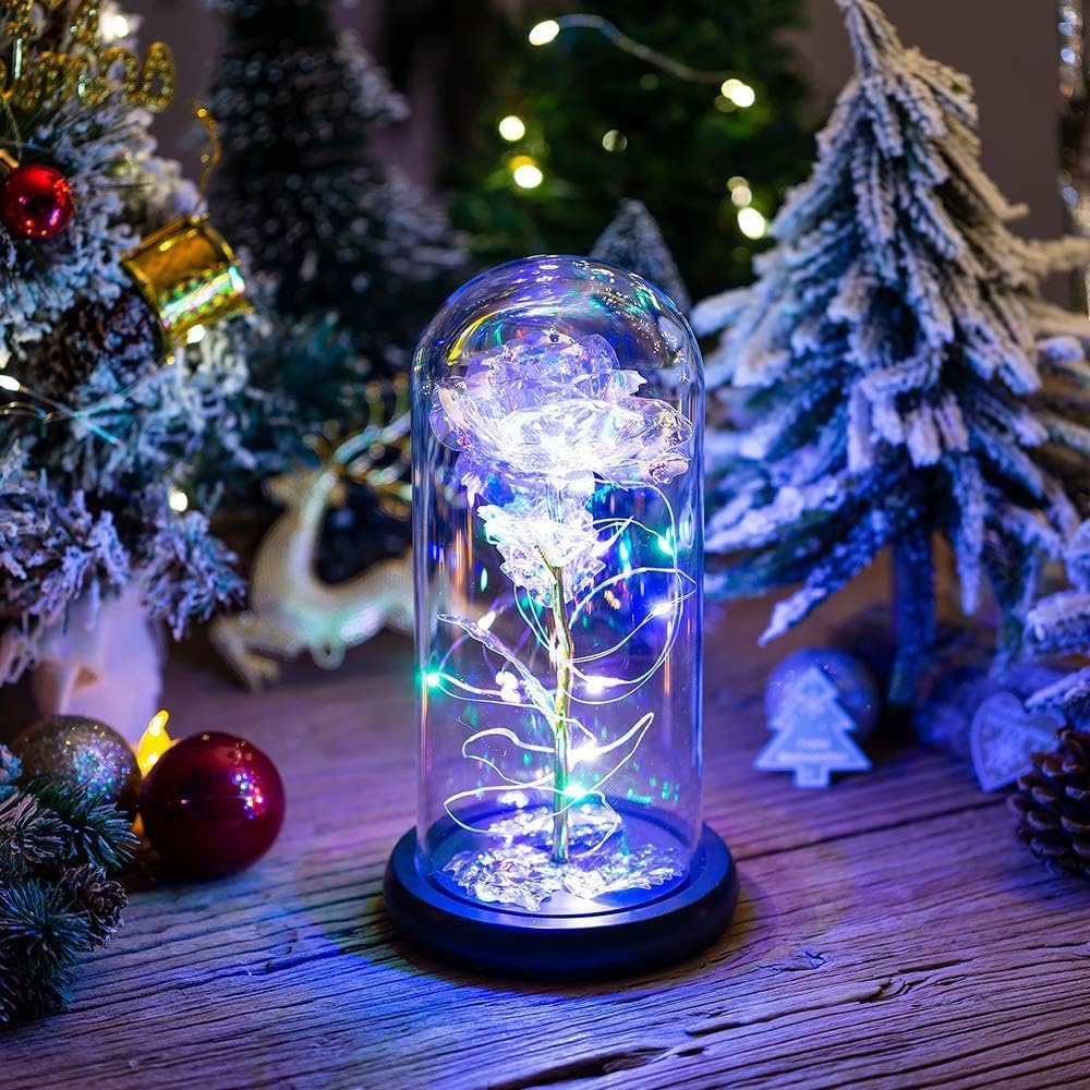 Mothers Day Flowers Gifts for Mum Galaxy Colorful Rose Birthday Gifts for Women Crystal Flowers Eternal Rose Gifts for Women Mum Grandma Nana Nanny Stepmum Anniversary Light Up Flower in Glass Dome - Image 5