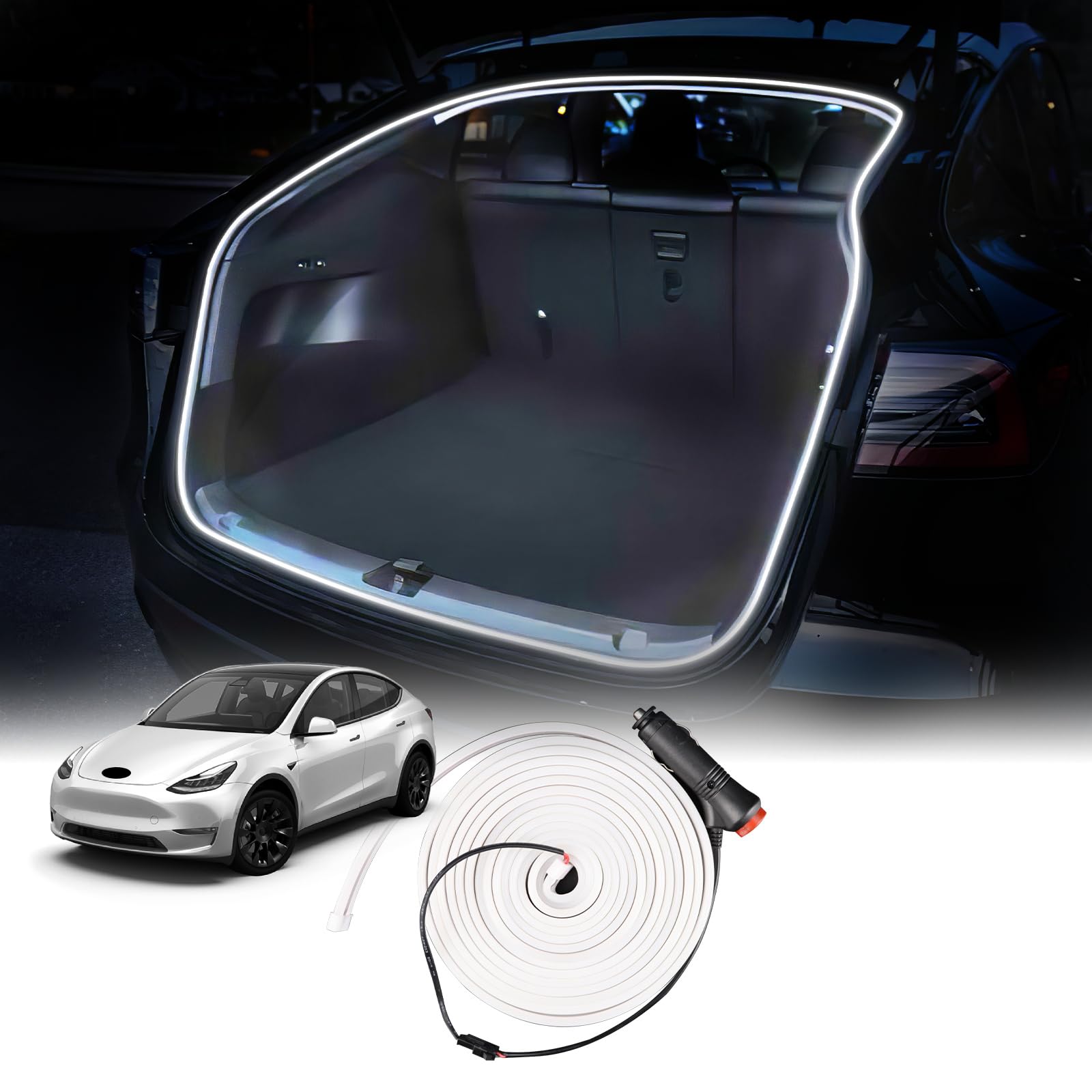 Photo 1 of JUPIZEUS for Tesla Model Y 2020 2021 2022 2023 LED Rear Trunk Cargo Light Interior Decoration Lights Accessories Waterproof DC 15V White Light