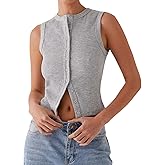 Faretumiya Women Button Down Tank Top Ribbed Summer Vest Tops Slim Fit Open Front Sleeveless Crop Shirt