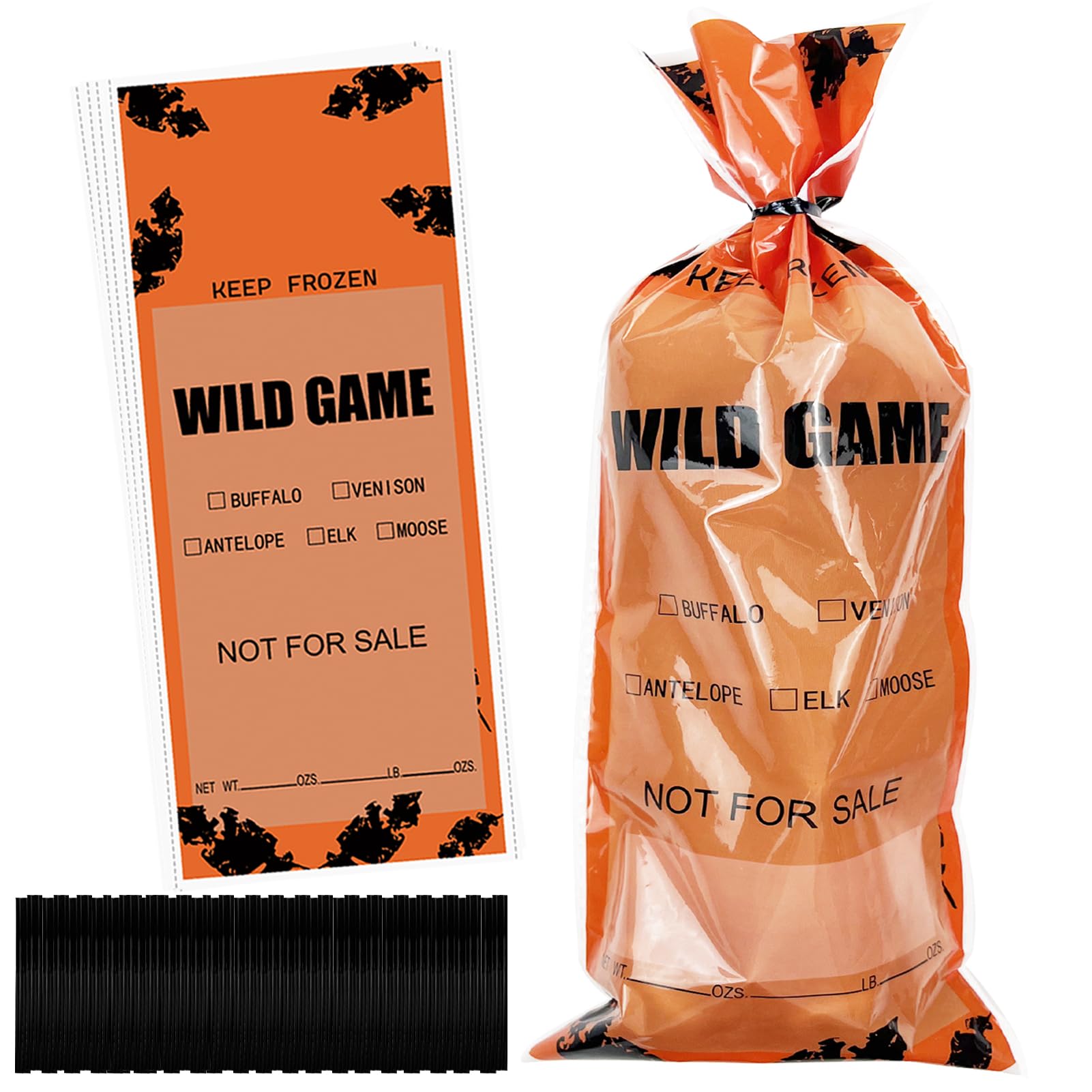 Photo 1 of 200 Pack Wild Game Freezer Bags - 1.5 LB Orange Camouflage Chub Bags for Ground Meat or Venison, Twist Ties to Protect from Freezer Burn