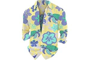 xoxingysm Graphic Button Down Tee Shirts for Men Long Sleeve Roll Up Wrinkle Free Summer Floral Turtle Print Vacation Tee Top