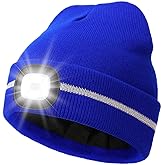 MELASA Fleece Lined Reflective Stripe Hat with The Light, USB C Rechargeable Safety High Visible LED Beanie Suitable Running