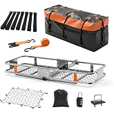 OLIXIS Folding Hitch Mount Cargo Carrier Basket for SUV Pickup Truck Camping Traveling, 60x21x6 Inches with 16 Cubic Feet Wat