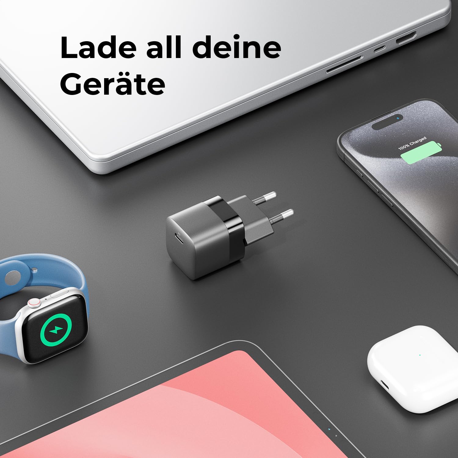deleyCON USB C Ladegerät (Kompaktes 30W Schnellladegerät) USB-C Netzteil für Apple iPhone 17, 16, 15, Pro, Pro Max, iPad, AirPods 4, Airpods Max, Watch, Galaxy S25/S24, Handy, Charger - Schwarz 5