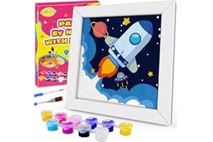 JOAOYO Paint by Numbers for Kids Ages 8-12 Easy Acrylic Paint by Number Kits for Girls Boys Adults with Wooden Frame Oil Painting Kits for Kids Ages 4-8 Perfect for Gift Home Decoration (Rocket)