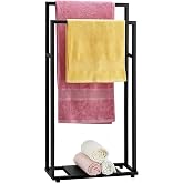 39-Inch Tall Towel Rack for Bathroom, 2-Tier Freestanding Towel Stand with Storage Shelf for Oversized Bath Towels, Poolside, Black, ALHAKIN