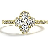 Gemtailor Moissanite Rings for Women 1.3ct 925 Sterling Silver Lucky Rings Four Leaf Clover Ring Promise Engagement Wedding Bands D Color VVS1 Moissanite Statement Rings Lucky Gifts for Women
