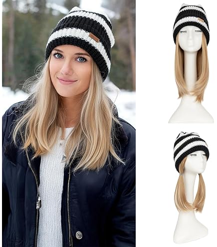 Amazon.com : NOOFNO Beanies Neckerchief with Hair Attached  display picture 3