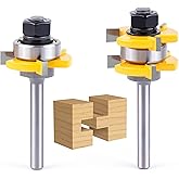 Tongue and Groove Router Bit Set,Newdeli 1/4 Inch Shank Tongue and Groove Router Bit 3/4" Stock 3 Teeth T Shape Wood Milling 
