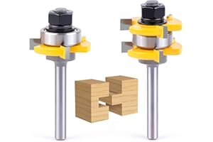Tongue and Groove Router Bit Set,Newdeli 1/4 Inch Shank Tongue and Groove Router Bit 3/4" Stock 3 Teeth T Shape Wood Milling 