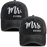 2PCS Mr and Mrs 2025 Hats for Men Women, Adjustable Cotton 3D Embroidered Gifts Baseball Cap