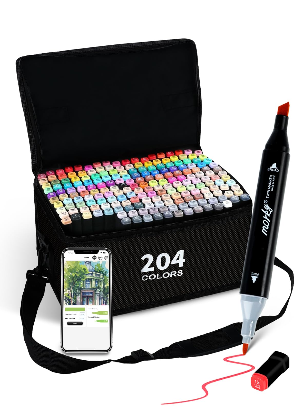 Brled 204 Colors Alcohol Markers with Free App, Chisel & Fine Tip Alcohol-Based Marker Set for Adults Kids, Dual Tip Artist Markers for Drawing, Coloring Illustration, Painting and Great Gift Idea Image