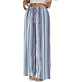 SweatyRocks Women's Striped Drawstring Pants Loose Wide Leg Trousers Casual Comfy Pants with Pocket
