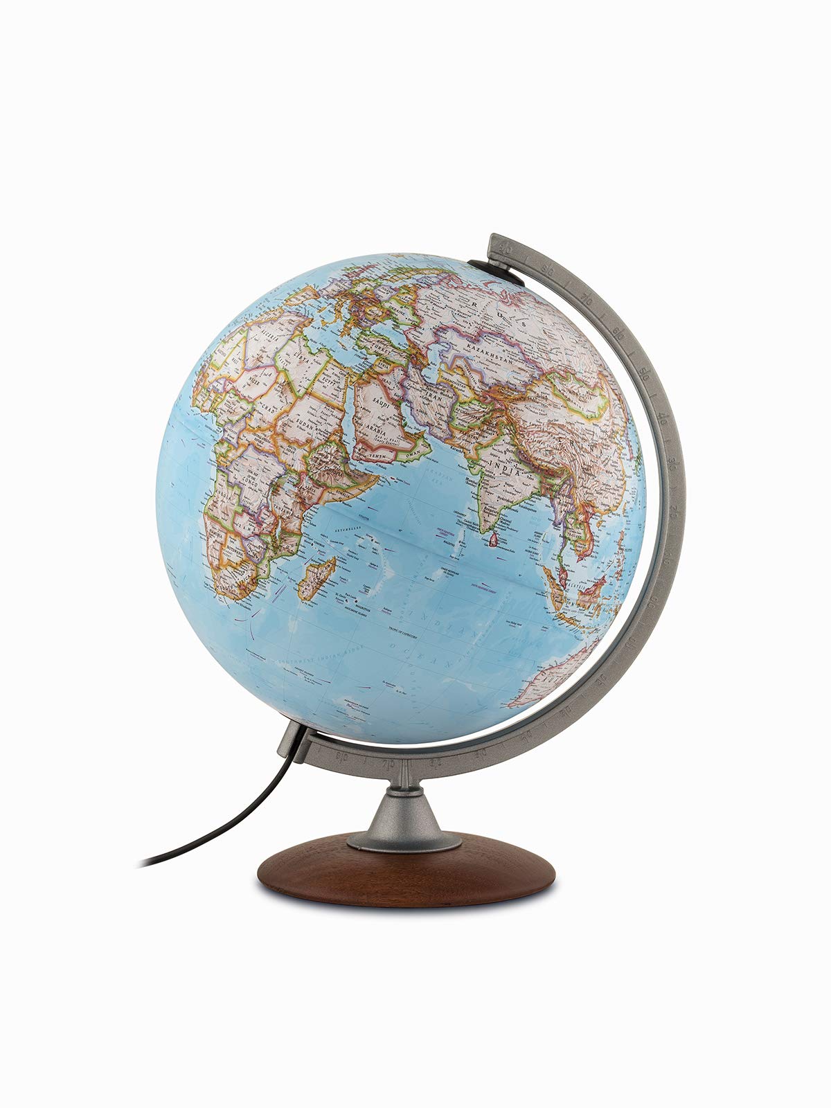 Tecnodidattica – National Geographic Explorer Classic Globe | Illuminated | Base in beech wood, acrylic meridian |Political and physical map by National Geographic | Text in English | 30cm Diameter