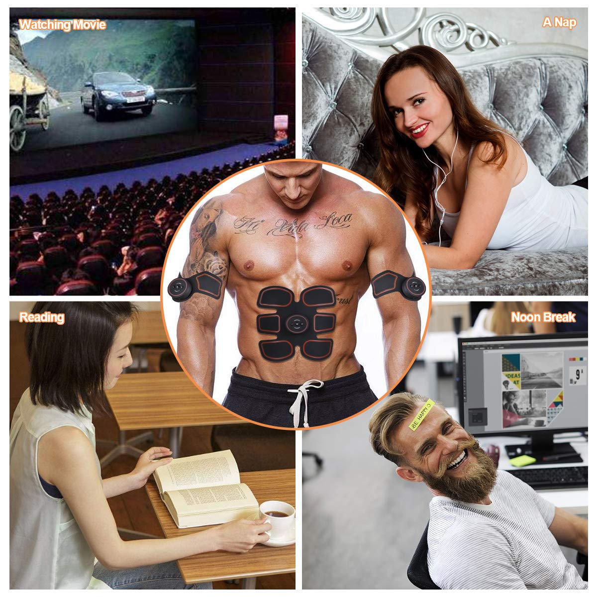 Abs Trainer, SLB USB Rechargeable Muscle Stimulator, Updated EMS Ab Toner with 6 Modes & 10 Intensities for Home Fitness & Gym Workout, Abdominal ABS Stimulator for Men and Women with 10 Piece Replacement Gel Pads