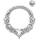 Jewseen Shiny Heart Zircon Septum Clicker Cartilage Nose Ring 316l Surgical Steel 16G Piercing Jewelry
