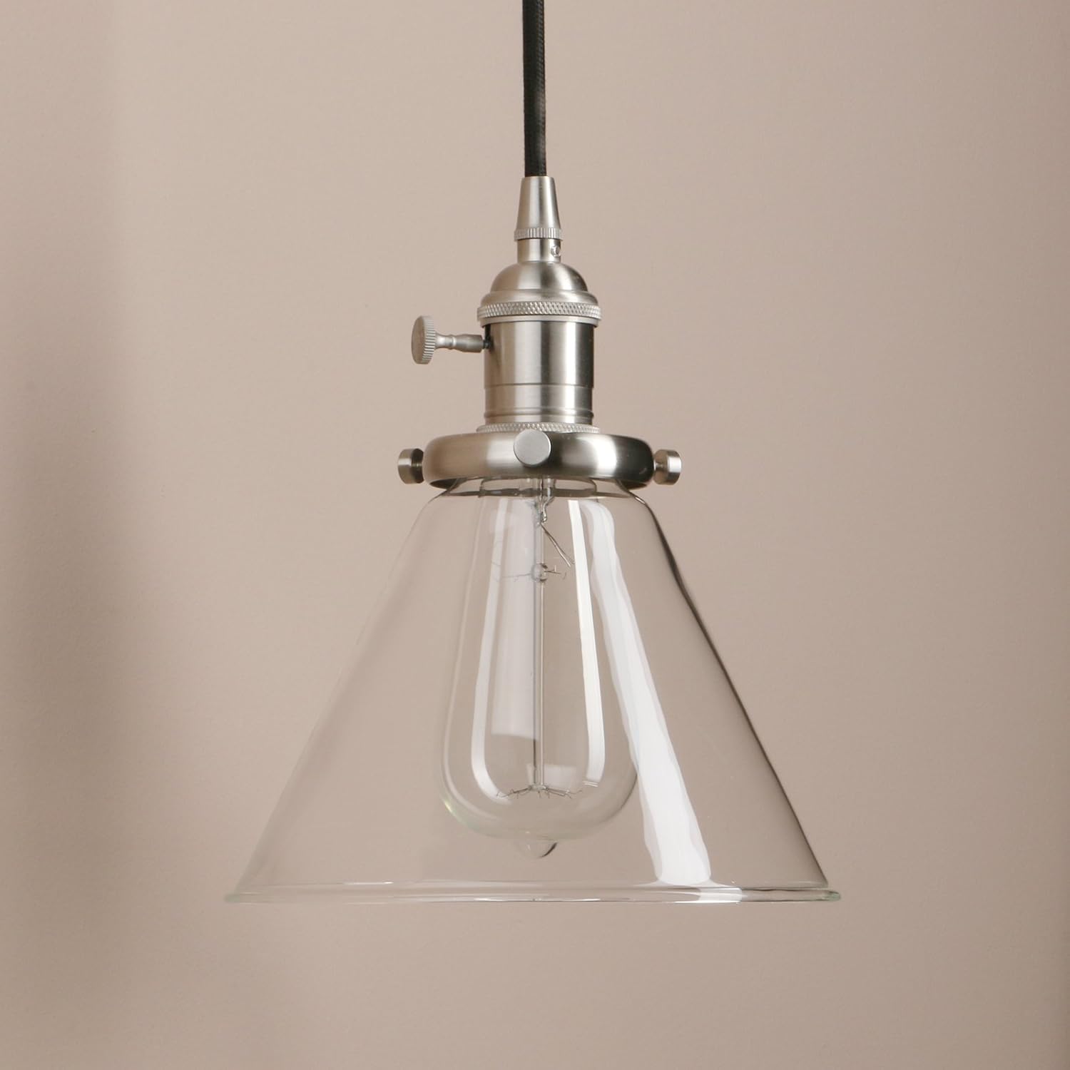 PathsOn Industrial Vintage Pendant Light Fitting Ceiling Lamp Hanging Light Fixture Chandelier for Loft Coffee Bar Kitchen Island with 7.3" Clear Glass lampshade (Brushed) - Image 5