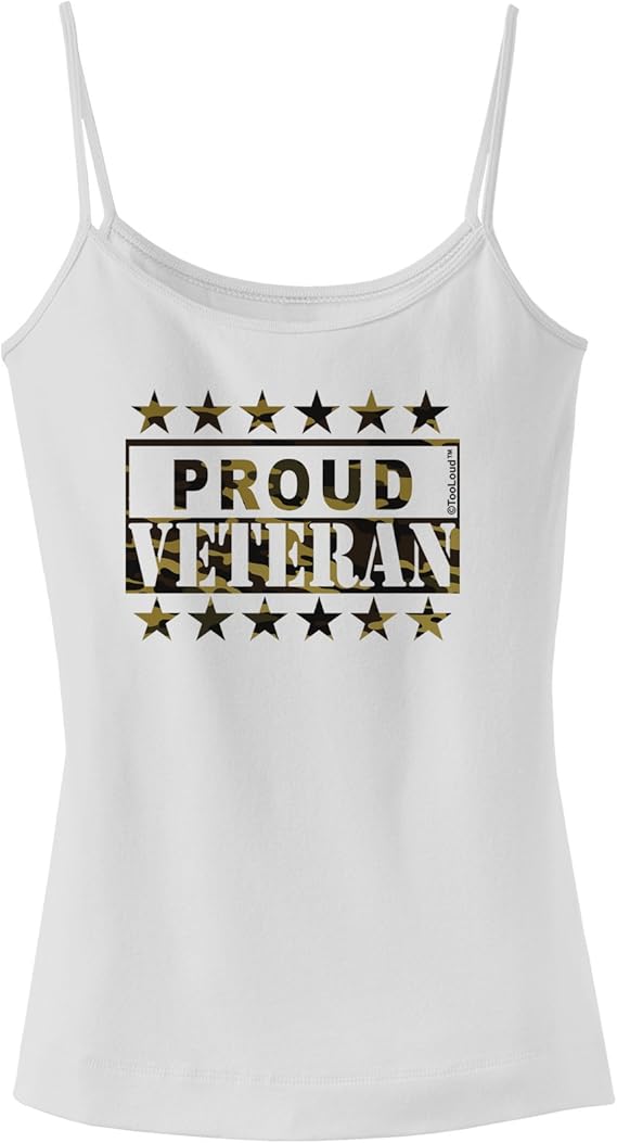 TooLoud Proud Veteran Camo Spaghetti Strap Tank at Amazon Womenâs Clothing store