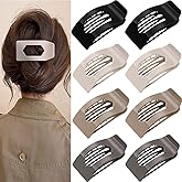 8 Pack Neutral Flat Hair Clips for Women – Large Glossy No-Slip Rectangle Claw Clips Thick & Thin Hair in Black, Blonde and Brown, Strong Hold Square Hair Accessories for Work or Daily Wear