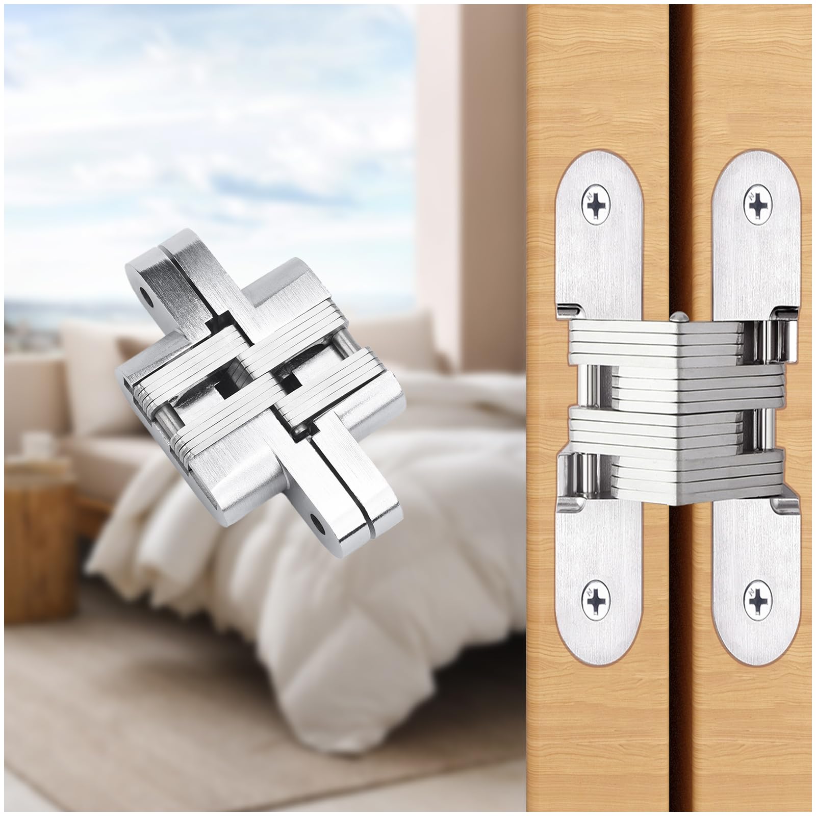 YIDELAI Hidden Hinges (1 Pair) Zinc Alloy Invisible Door Hinges 94MM*18MM (Silver) — image 1