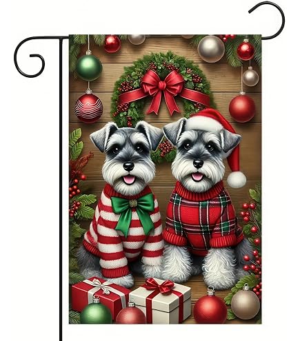 Weihnachts-Gartenflagge Mit Schnauzer-Hunden – Doppelseitig, 30x45 Cm, Festlich