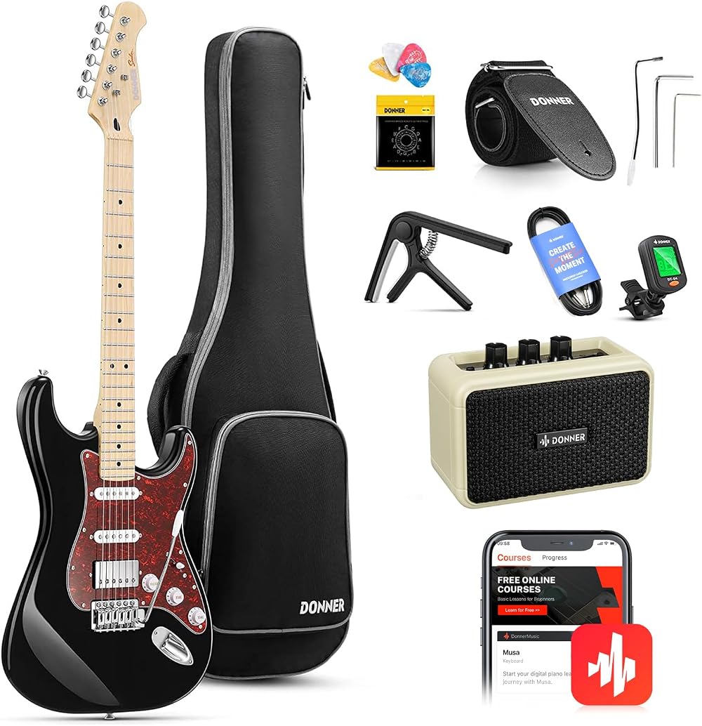 Donner 39" Electric Guitar DST-152B HSS Coil Split Kit with Amp Bag