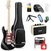 Donner DST-152B Electric Guitar Starter to Intermediate Kit, HSS Coil Split | Amp with Headphone Jack for Silent Practice, 39 Inch Complete Guitarra Electrica Bundle with Online Lesson, Black
