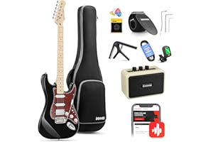 Donner, DST-152B 39" Electric Guitar Kit HSS Pickup Coil Split with Amp, Bag, Accessories, Black Solid Body Guitarra Electrica