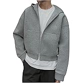 RoseSeek Men's Crop Zip Up Hoodie Long Sleeve Hooded Sweatshirts Casual Basic Outerwear with Pockets