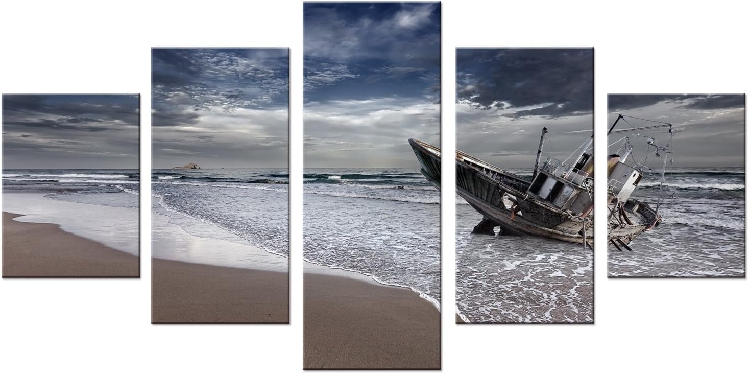 4 Pieces Sea beach Boats Wall Art Painting The Picture