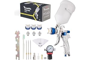 Throohills Professional HVLP Spray Gun, 1.4/1.7/2.0mm Nozzle HVLP High Atomization Flow Adjustable Pneumatic Gravity Spray Gun with 600cc Cup & Gauge for Paint Touch-Up(Blue)