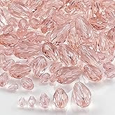 Xinhongo 340pcs Teardrop Crystal Glass Beads 3x5mm 4x6mm 6x8mm 8x12mm 10x15mm Vertical Hole Faceted Glass Spacer Beads for Necklace Bracelet Earrings DIY Jewelry Crafts(Pink)