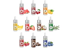 Nomeca Food Flavoring Oil Candy Flavors, Strawberry Vanilla Coconut Cherry Extracts for Baking Cooking and Lip Gloss Making - Water & Oil Soluble - .17 Fl Oz (5 ml) Bottle with Dropper (Pack of 10)