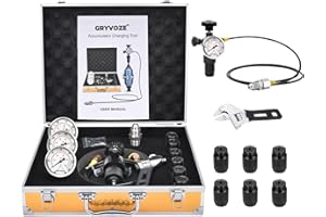 GRYVOZE Upgraded Hydraulic Nitrogen Accumulator Charging Kit, Pressure Test and Fill System, Gas Charge Tools with 3 Gauges, 7 Accumulator Adapters with Flat-Cut Design, G5/8 to CGA580 Adapter