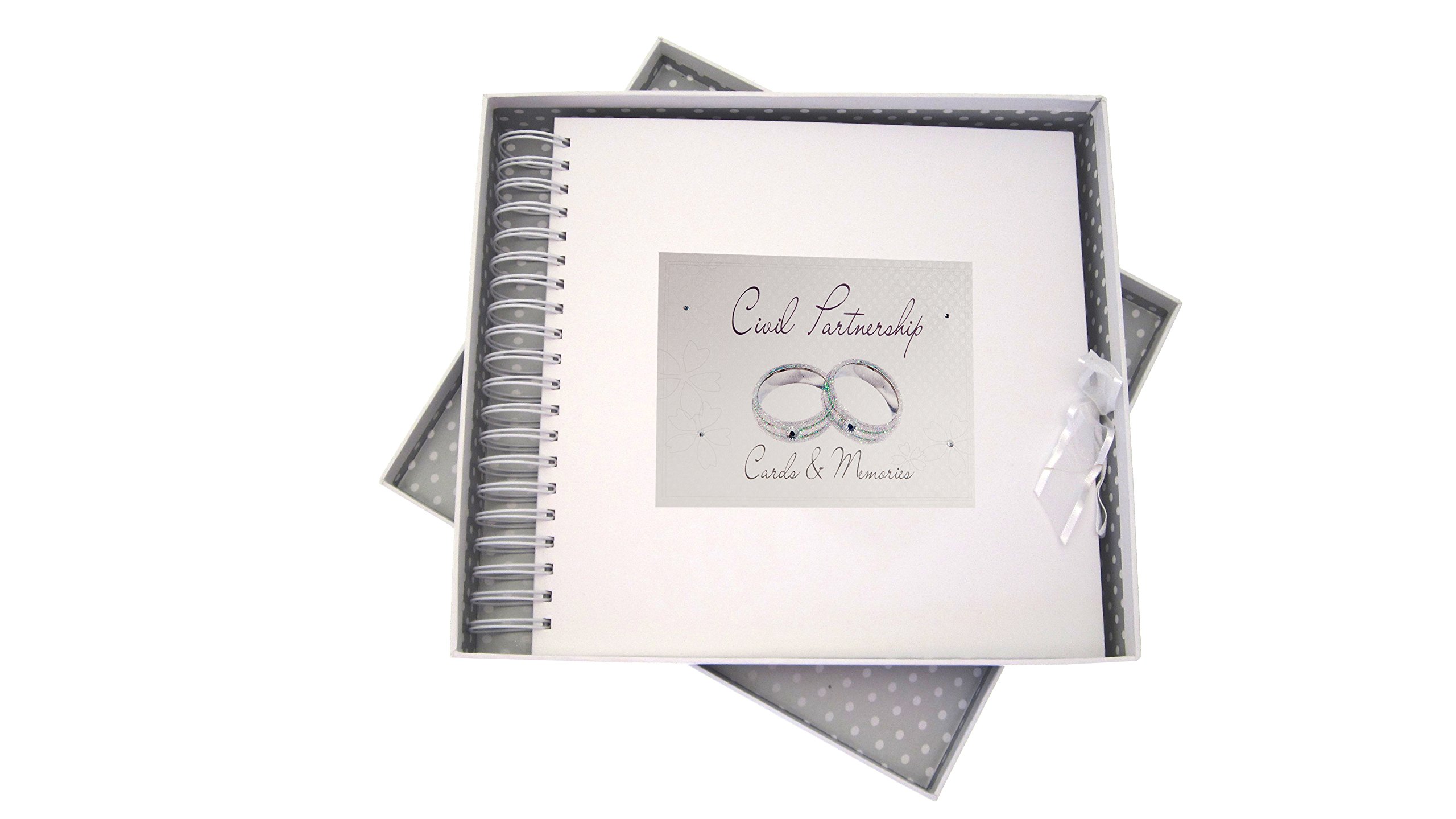 White Cotton Cards Civil Partnership, Wedding Rings, Card & Memory Book. (CP10)