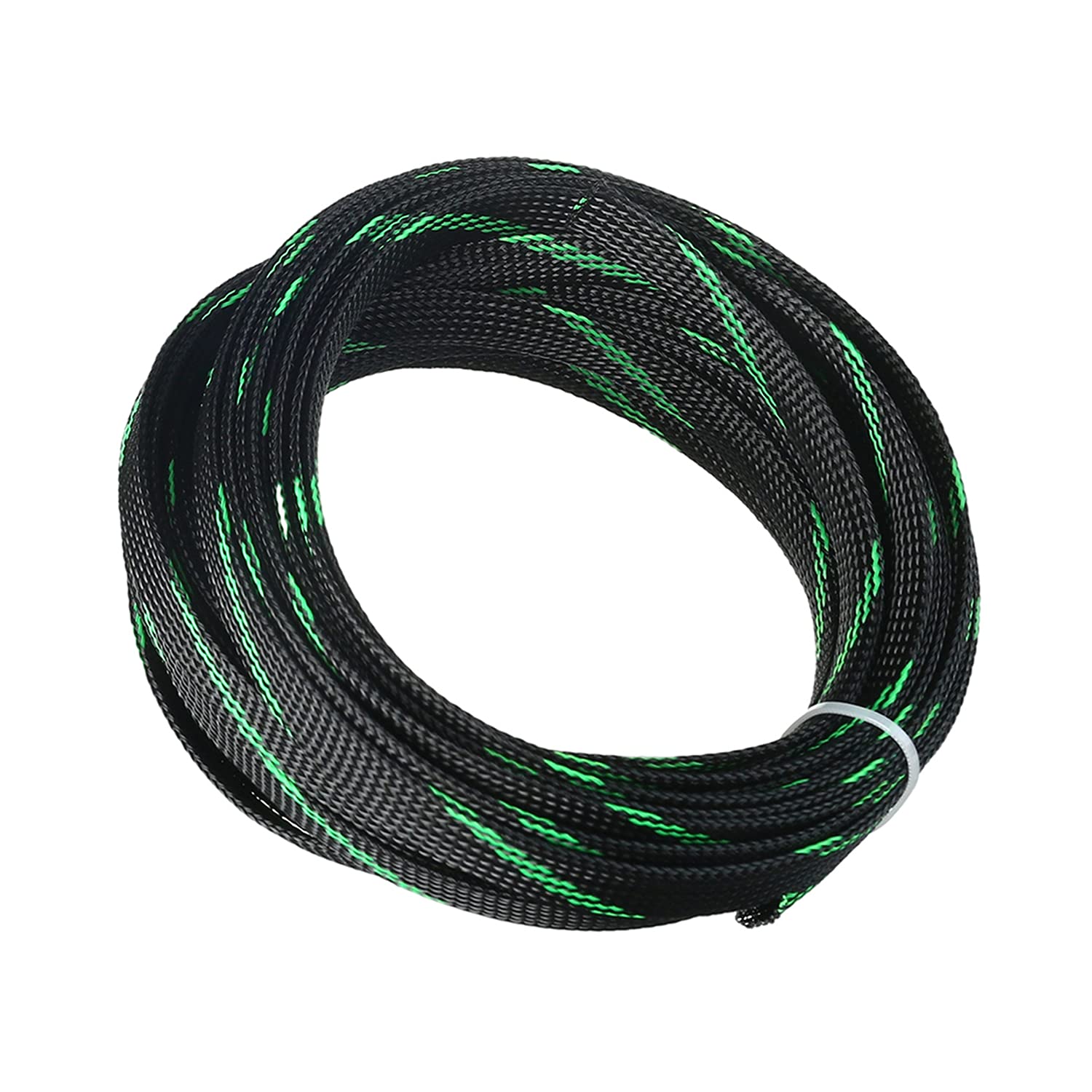 Othmro 10m Cable Tidy Sleeve, Diameter 12mm, Braided Cable Management Protector, Cable Organizers Wire Tidy Tube for Desk TV PC, 1 Pc Black and Green — image 1