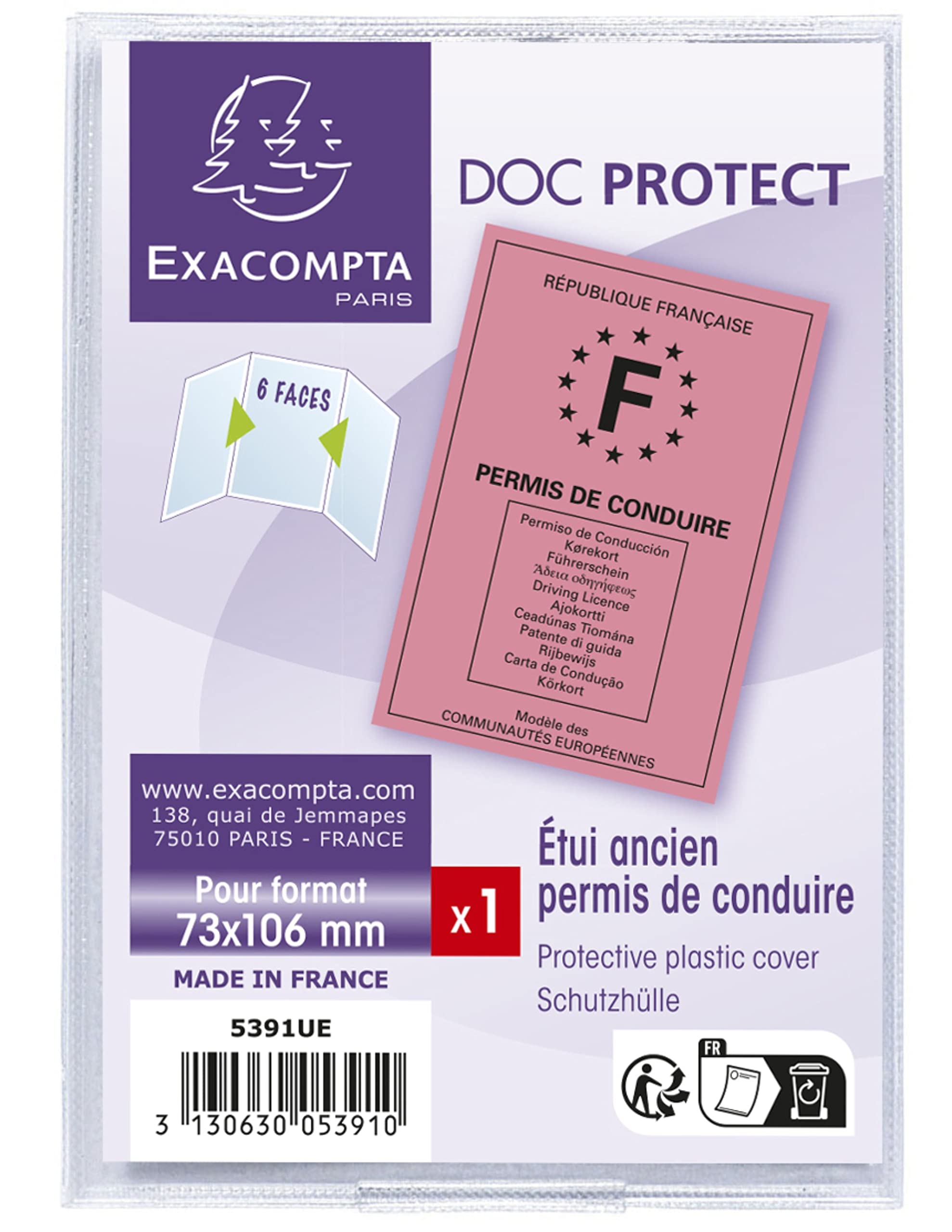 Exacompta - Ref 5391E - PVC European Driving Licence Protective Sleeve - 73 x 107mm in Size, 6 Viewing Faces, 2mm PVC to Withstand Everyday Use - Pack of 10 Sleeves