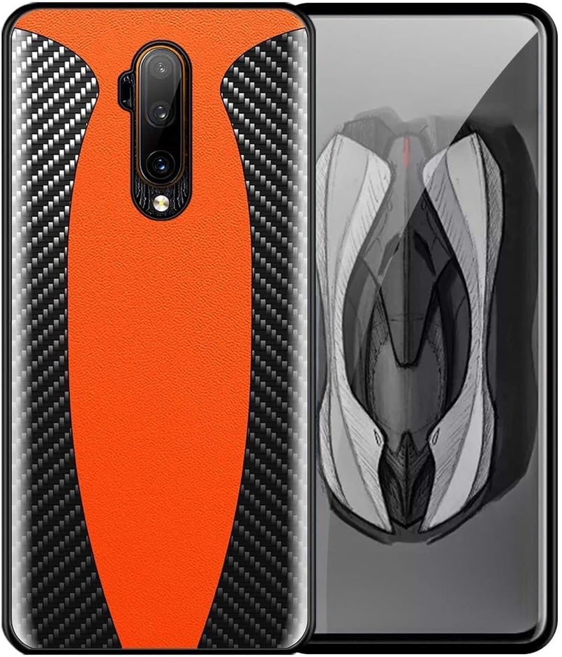 ZIXIXI Original Luxury Carbon Fiber Genuine Leather Sports Car Case for Oneplus 7T 7 Pro 5G 6T 6 Shockproof Protect Phone Case Cover (Color : Orange, Material : for Oneplus 7T pro)