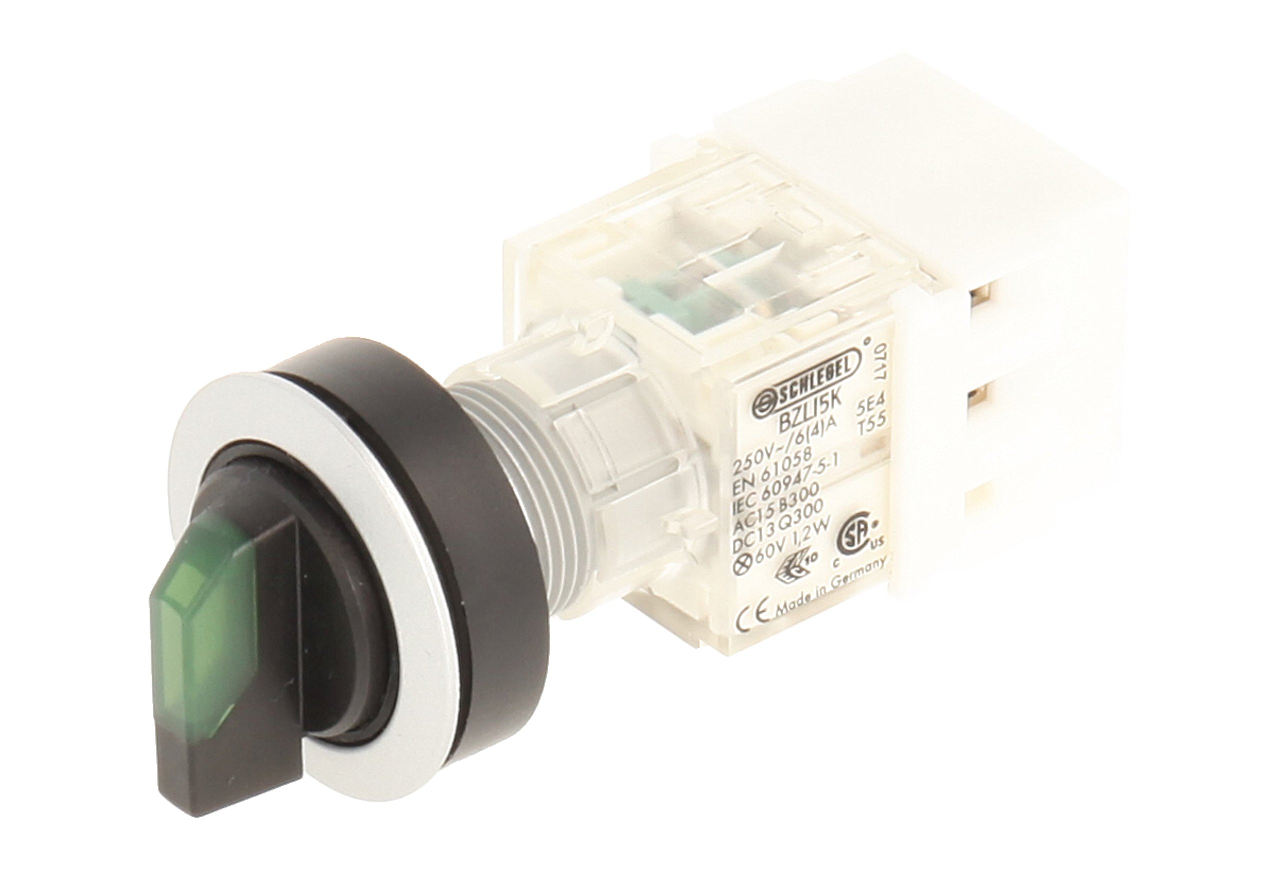 Club 23.001.177 Light Switch, Latching, 2 Positions Momentary Contact Sensor LED Lamp Holder t5,5 K 1 N/O Contact 24 V Screw Terminals Green/Silver (Pack of 2)